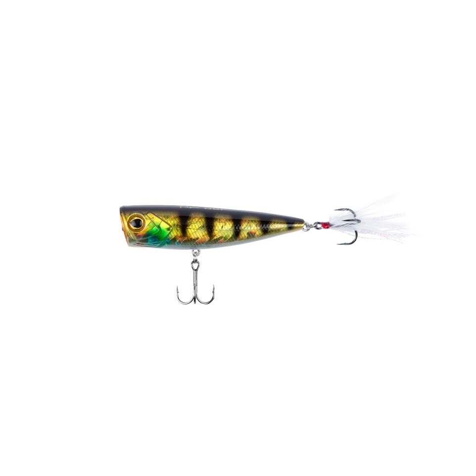 SHIMANO Wobbler Yasei Pure Pop F 80mm, 12g Perch, Floating Topwater Köder mit Drillingshaken und Feder-Tail