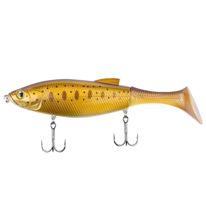 Goldfarbener Fisch-Köder in realistischer Form, zwei Drillingshaken
