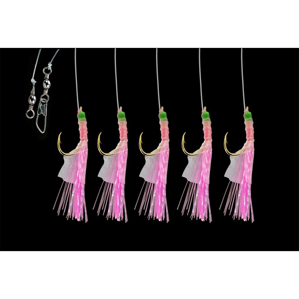 Pinkes Heringvorfach mit 5 Haken Gr.10, Leuchtpunkte