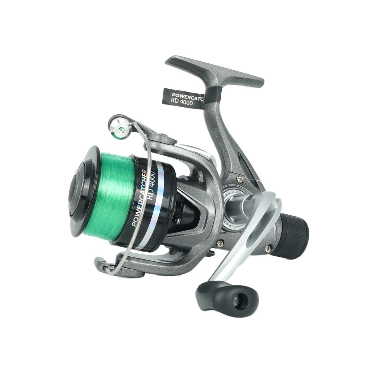 SPRO Power Catcher RD 4000 Fun Mix Spinnrolle, bespult mit 0,25 mm/230 m monofile Schnur, Graphite-Spule und -Körper, Heckbremse, 2 Kugellager + 1 Walzenlager – Farbe zufällig (Grün/Orange/Blau).