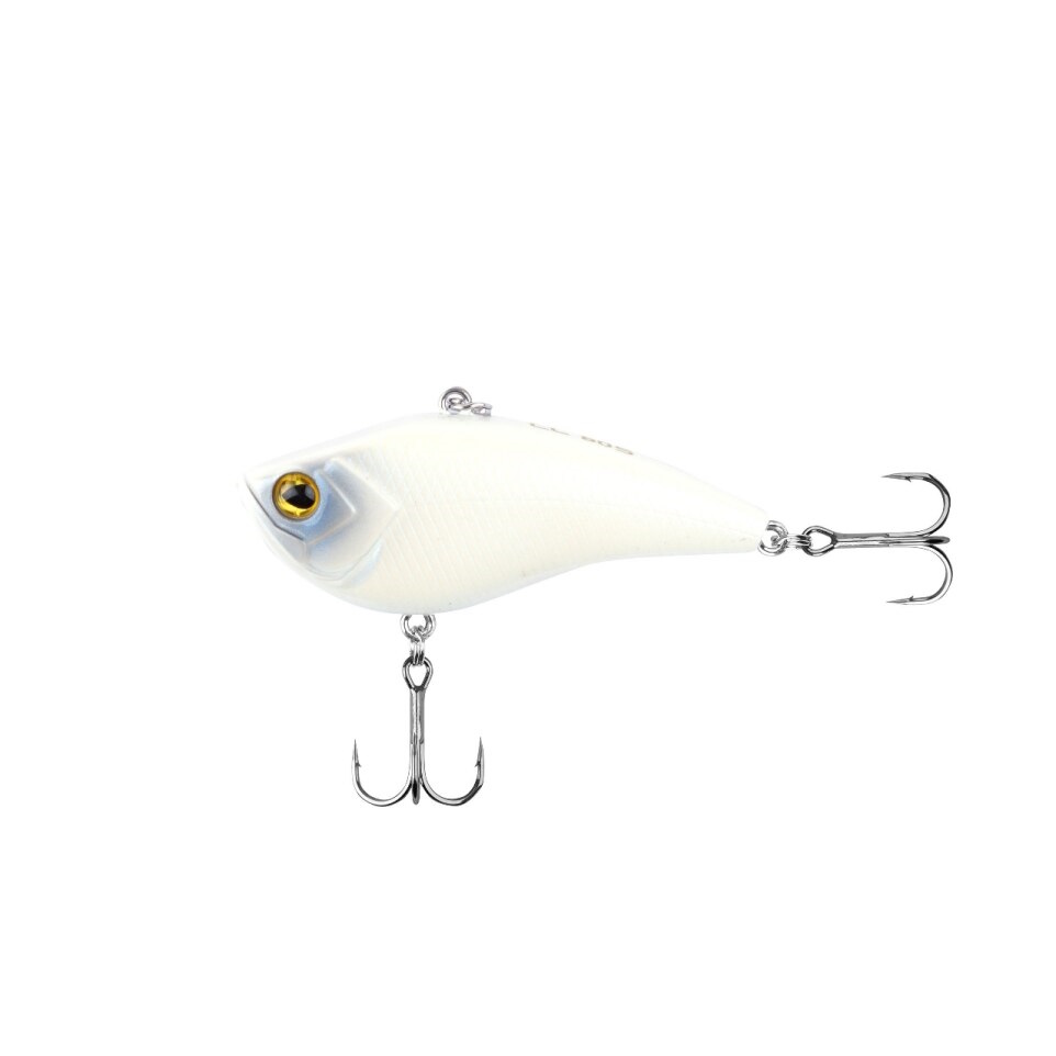 Weißer Fisch-Köder mit zwei Treble-Hooks zum Raubfischangeln, detailreiche Jerkbait-Optik