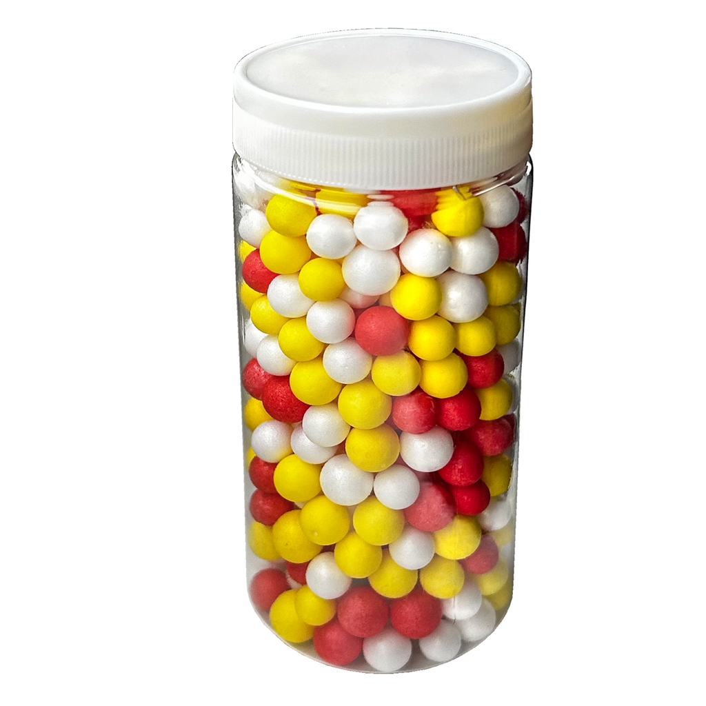 300 ml Auftriebskugeln, Farben sortiert (Weiß, Rot, Gelb) bis 8 mm, perfekt für Forellenangeln, praktische wiederverschließbare Dose von JENZI