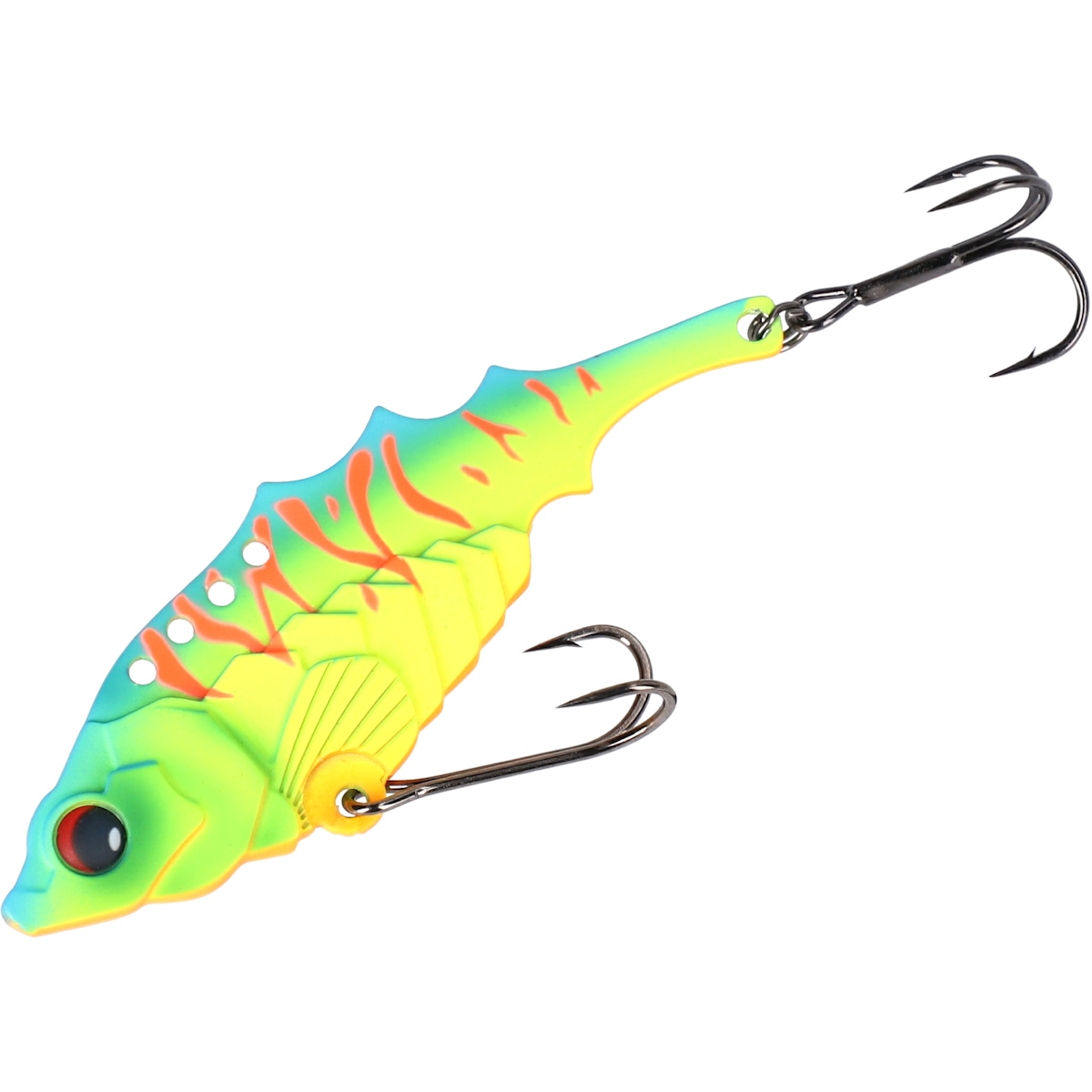 MIKADO ZIKADE M-VIB 10g, 55mm, Farbe Red Chartreuse, 3D-Fischauge, schlanker Körper, zwei Haken, ideal für weite Würfe im Süß- und Salzwasser