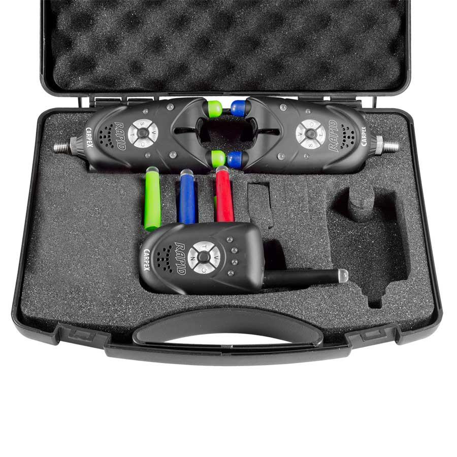 Carpex Rapid Funk Bissanzeiger Set 2+1: Funkempfänger mit 4 LEDs, 20-Sekunden Speicher, akustisches Signal und Vibrationsalarm; zwei Rapid X Bißsensoren (Robinson Europe S.A.)