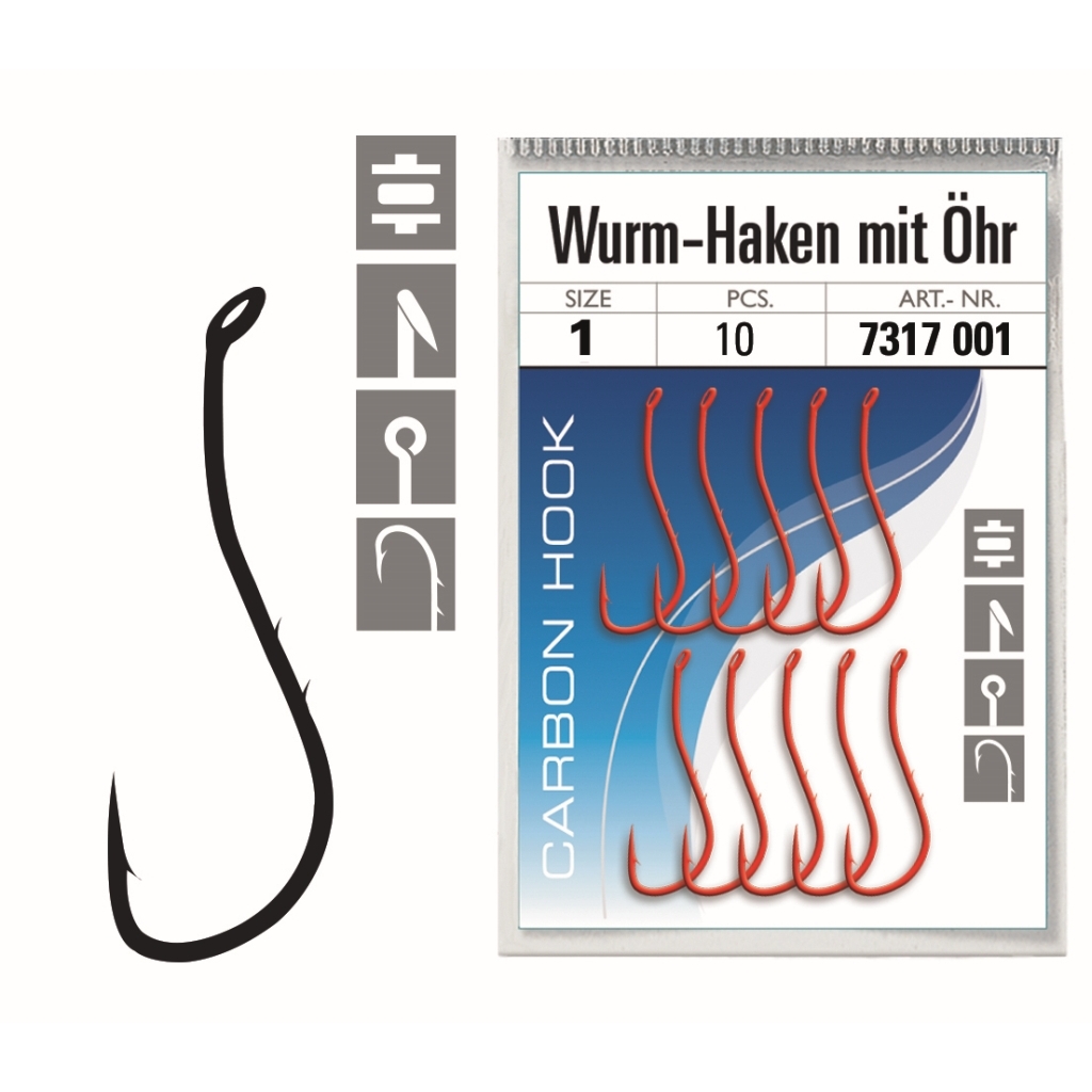 Lose Wurmhaken m. Ohr - Rot 6