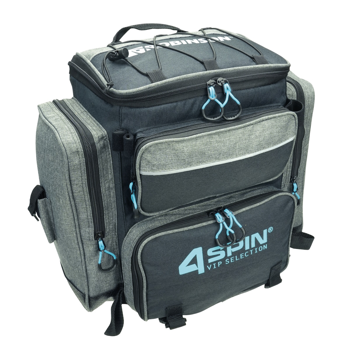 ROBINSON 4 SPIN Rücksack/Zubehörtasche 38x42x21 cm, aus 600D Polyester, wasserabweisend, mit mehreren Fächern für Spinnangeln