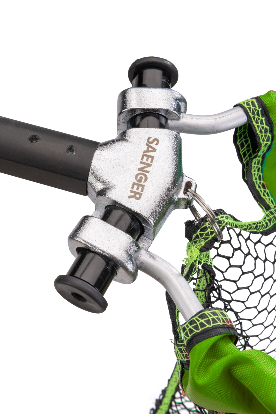 Nahaufnahme des Sänger T-Snap Grabber Kescher 2,70 m, 3-teilig mit Aluminiumkopf, verstellbarem Griff und grünem Netz