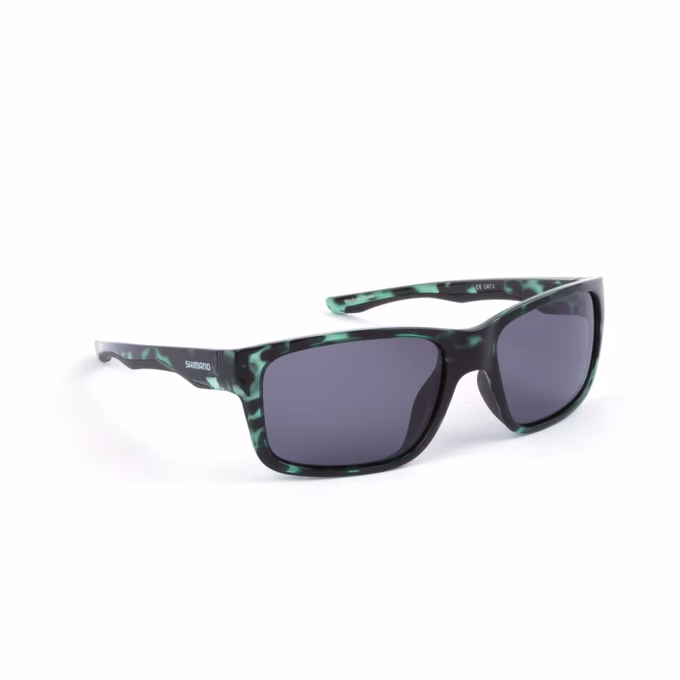 SHIMANO Aspire Sonnenbrille in Dark Green Tortoiseshell mit Dark Grey Linsen, Grilamid TR90 Rahmen, rutschfeste, anti-allergische Bügel, polarisierte TAC-Linsen