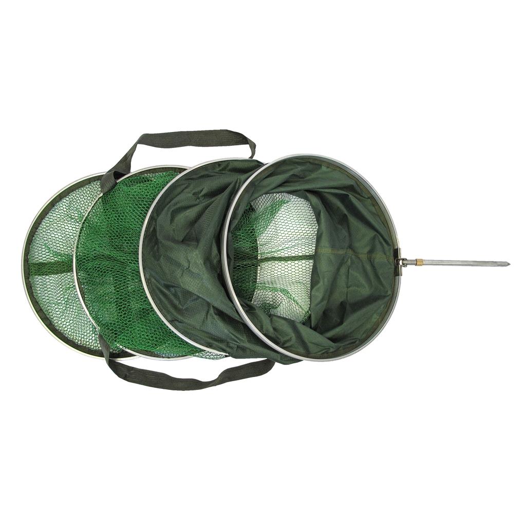 JENZI Setzkescher 150 cm, oliv, gummiertes Netz mit Metallringen, inkl. Transporttasche und Bankstick, ideal zum schonenden Hältern von Fischen