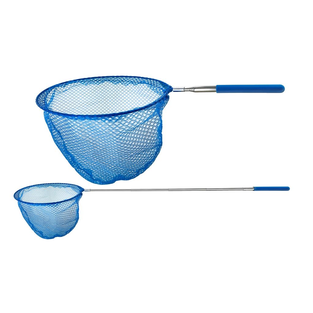 JENZI Kinderkescher Set bestehend aus ausziehbarem Kescher (ca. 85 cm) und faltbarem Eimer (12x14 cm), blau, 100% Polyester. Ideal am Strand, im Bach oder zum Fangen kleiner Fische.