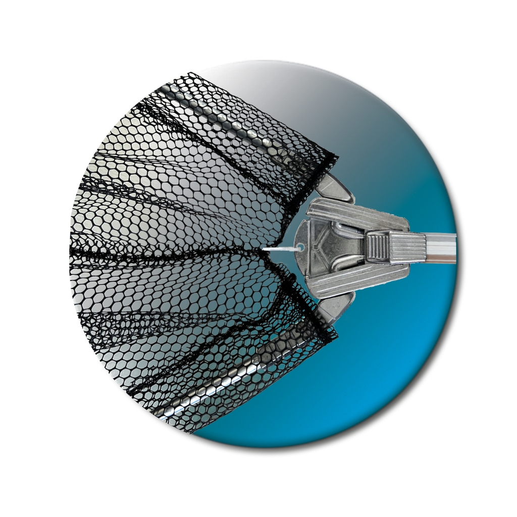 JENZI Unterfangskescher gummiert, 2,35 m, 3-teilig, Transportlänge 84 cm, Bügelgröße 60×60 cm, Maschenweite 6 mm, fischschonendes Netz, stabiler Metallrahmen und Gelenk