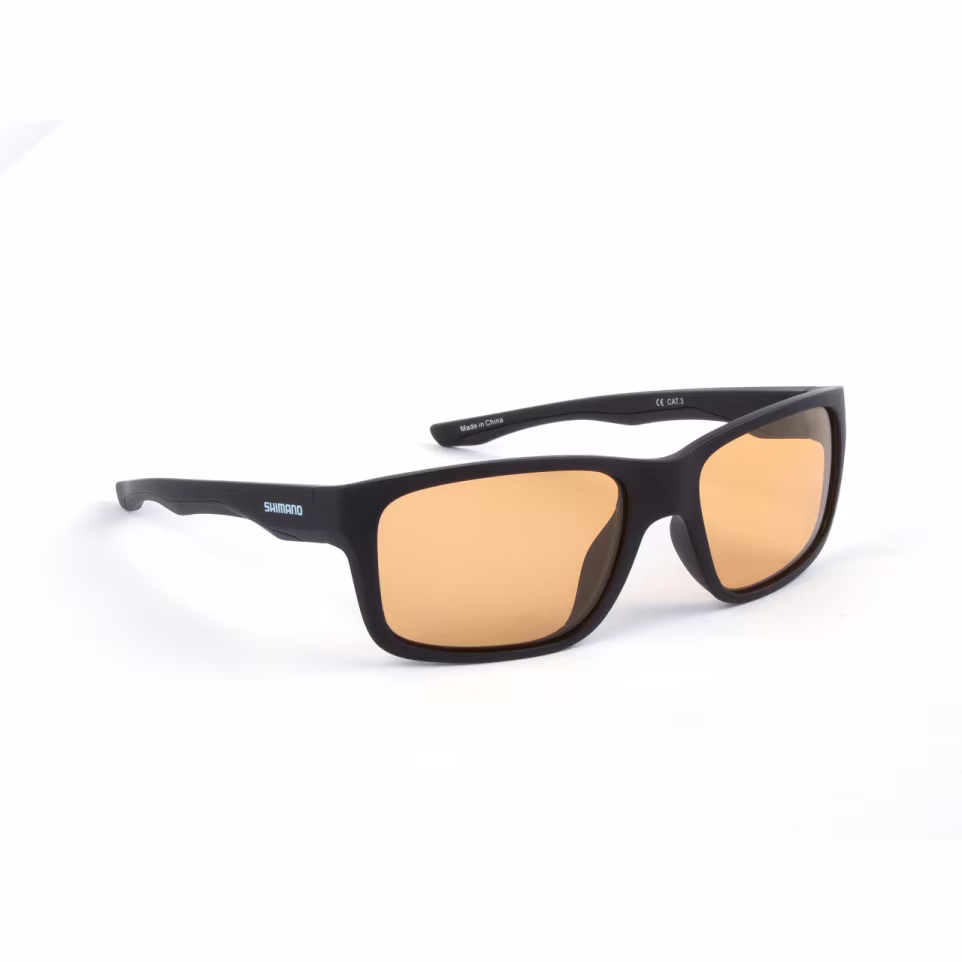 SHIMANO Aspire Matte Black & Yellow Sonnenbrille mit polarisierten TAC-Linsen (Gelb), matt schwarzer TR90-Rahmen und rutschfesten, anti-allergischen Bügeln