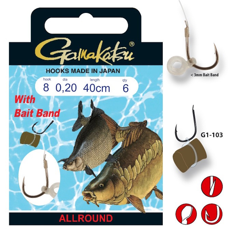 GAMAKATSU Bait Band Rig Haken 40 cm, 0,18 mm, Bronze