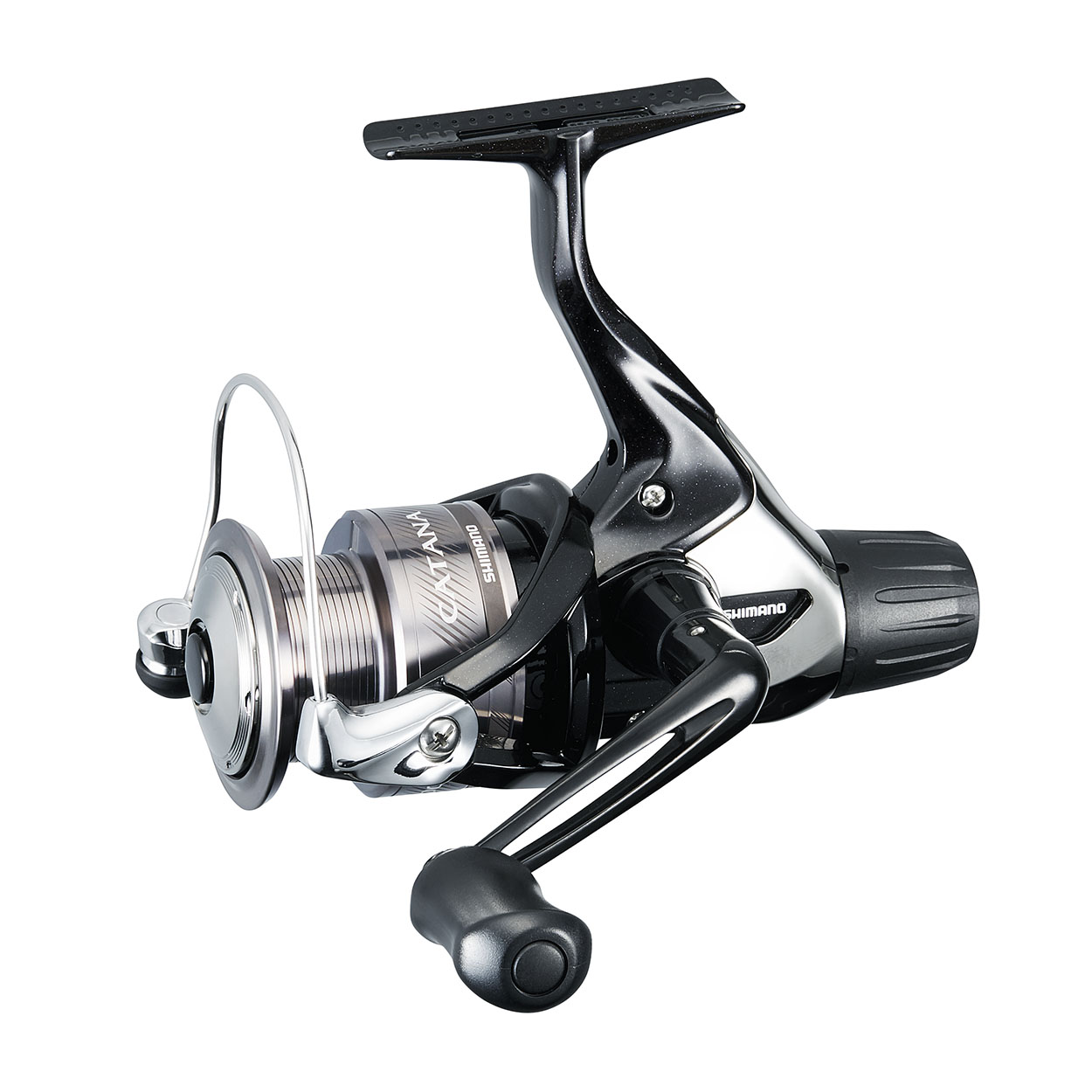 SHIMANO Catana 1000 RC Stationärrolle in Schwarz-Silber mit Heckbremsensystem, ideal für Süßwasserangeln (Bolognese, Forelle, Barsch, Hecht, Zander) und größere Fische – gutes Preis-Leistungs-Verhältnis.